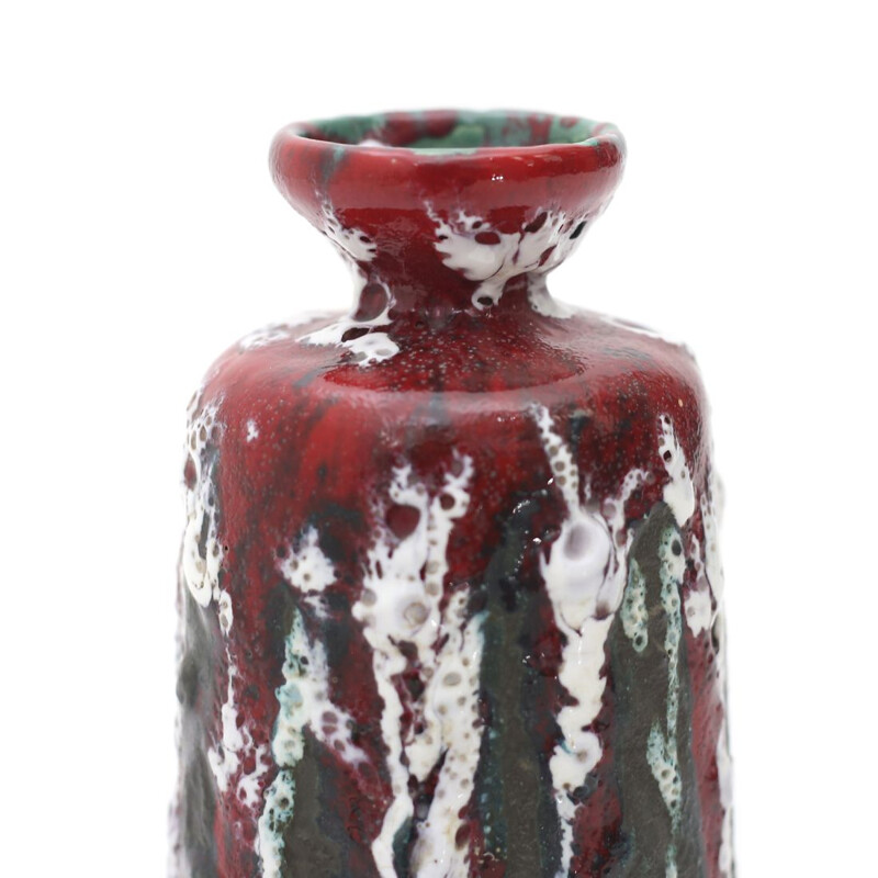 Vaso vintage in ceramica e smalto effetto lava, Italia 1960