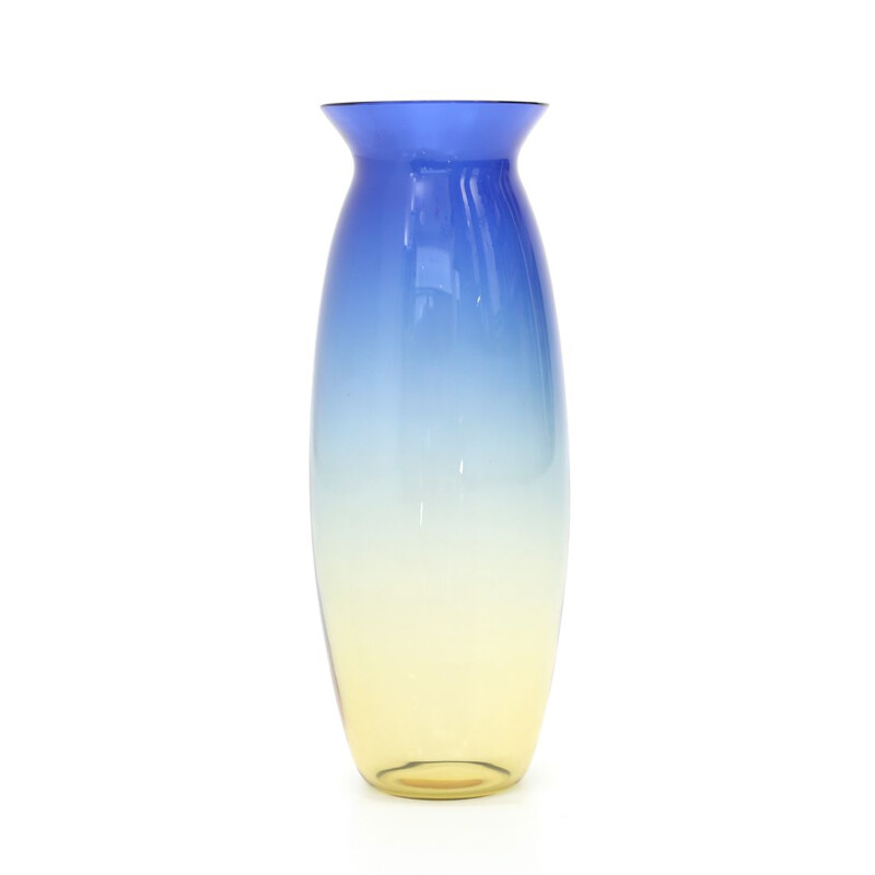 Mid-century blue and yellow glass vase by Alfredo Barbini for Barbini Murano, 1970's