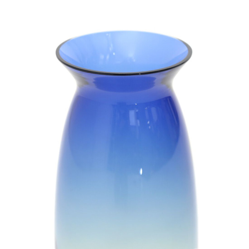 Mid-century blue and yellow glass vase by Alfredo Barbini for Barbini Murano, 1970's