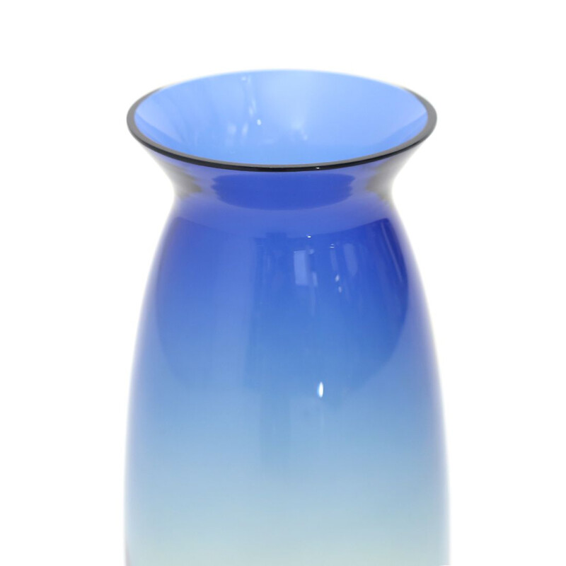 Vase vintage en verre bleu et jaune par Alfredo Barbini pour Barbini Murano, 1970
