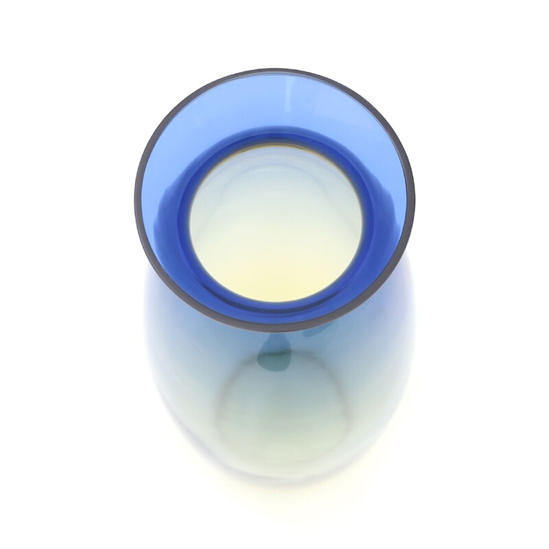 Mid-century blue and yellow glass vase by Alfredo Barbini for Barbini Murano, 1970's