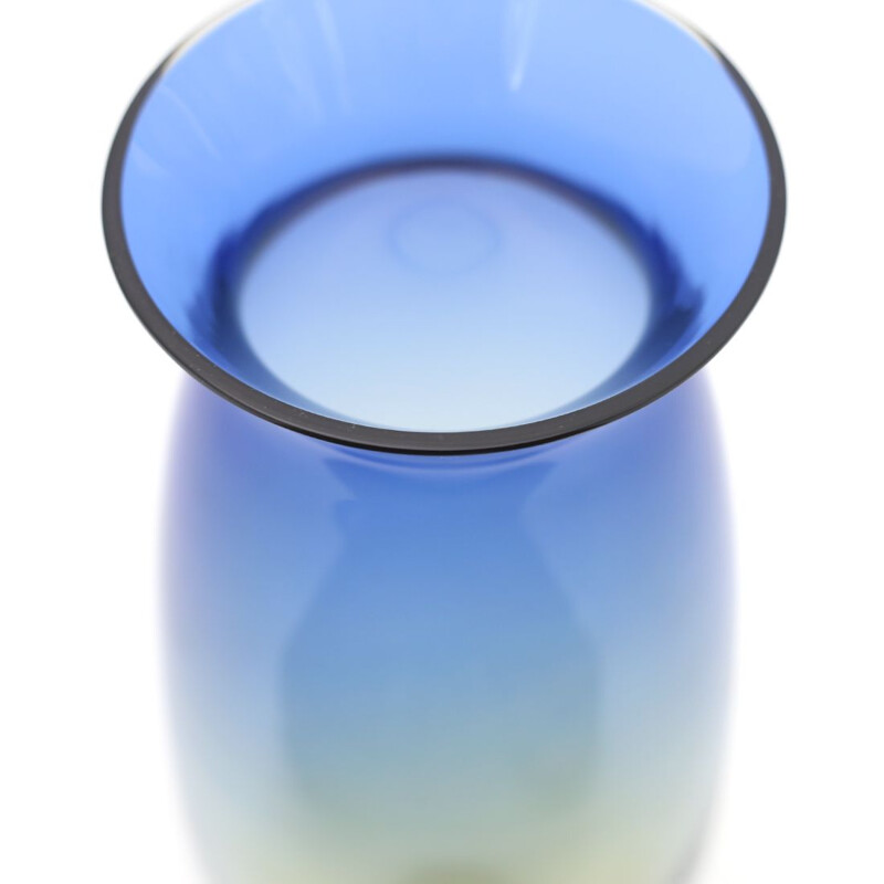 Mid-century blue and yellow glass vase by Alfredo Barbini for Barbini Murano, 1970's