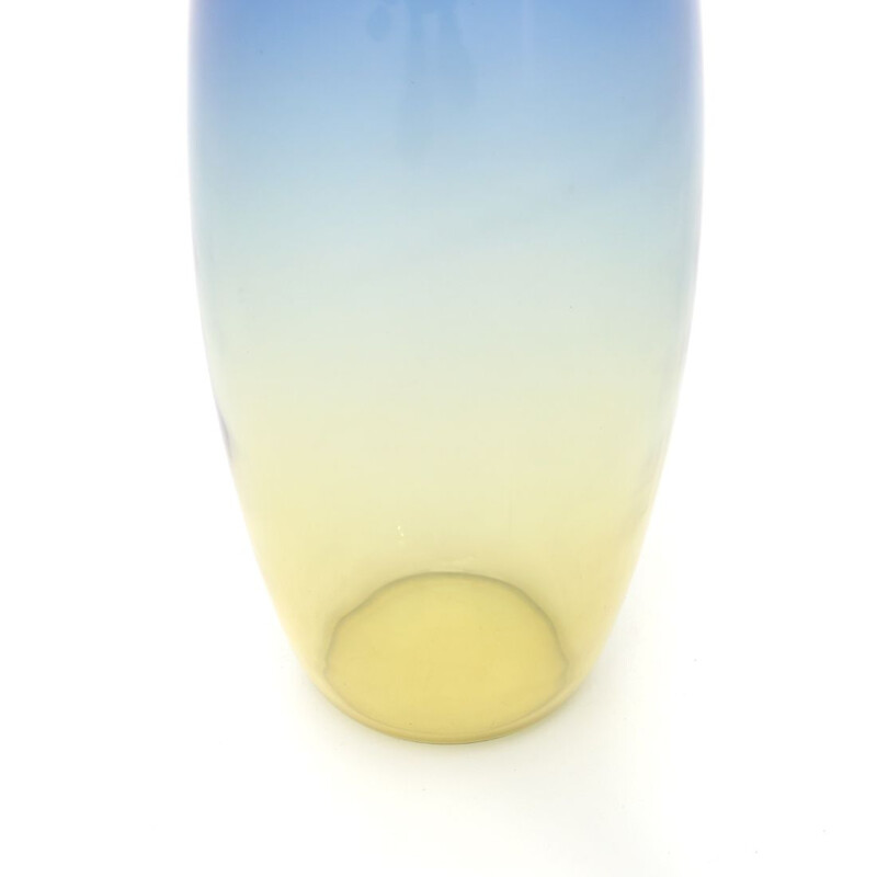 Vase vintage en verre bleu et jaune par Alfredo Barbini pour Barbini Murano, 1970