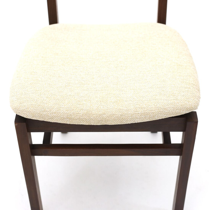 Set of 6 vintage chairs in wood and cream-colored fabric, 1960's