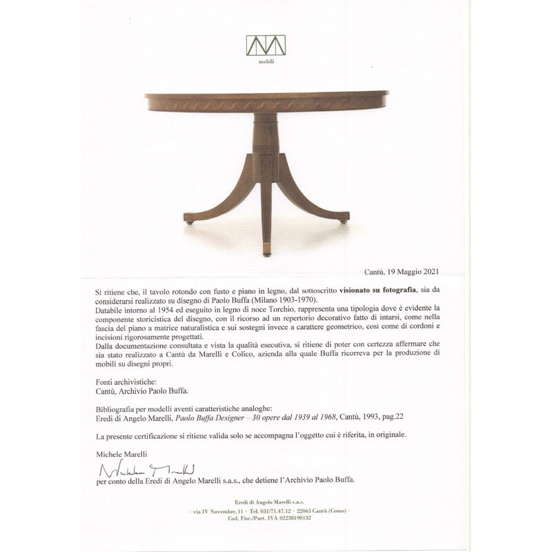 Table vintage en noyer de Paolo Buffa exécutée par Marelli et Colico, 1950