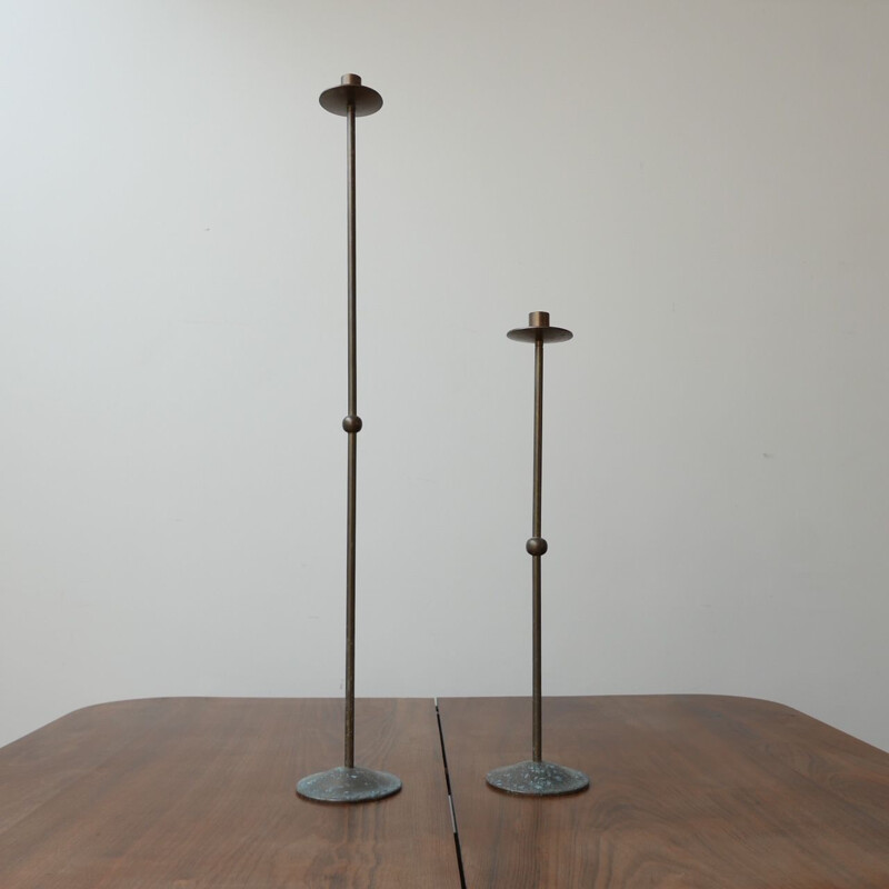 Mid-century pair of brass table candlesticks