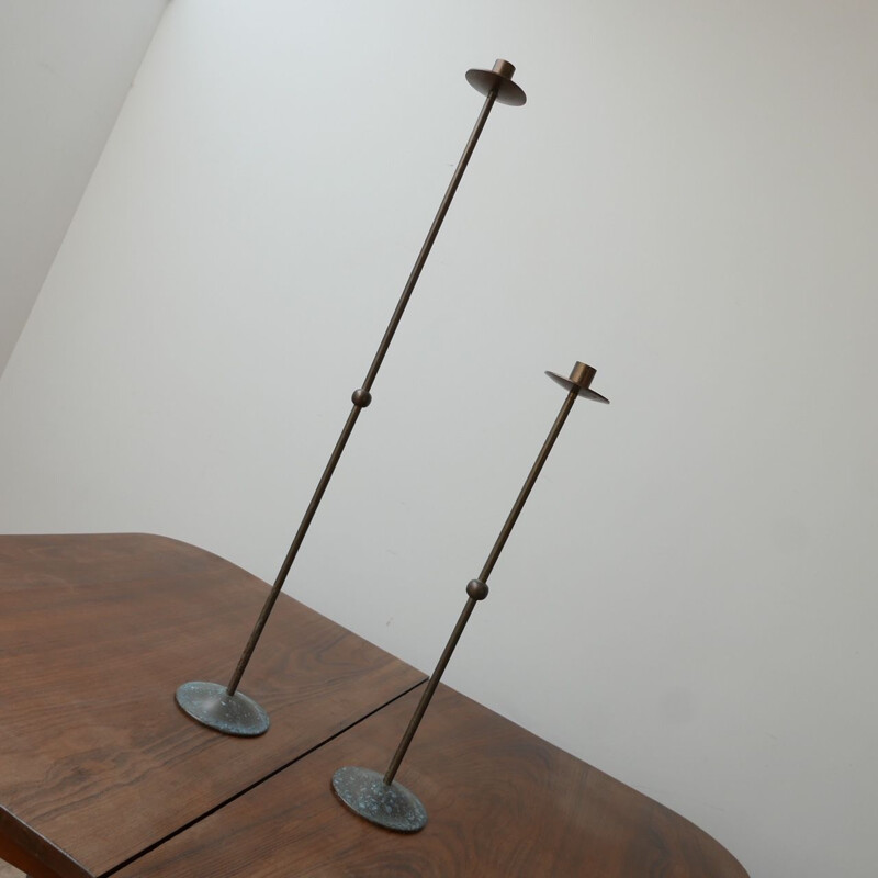 Mid-century pair of brass table candlesticks