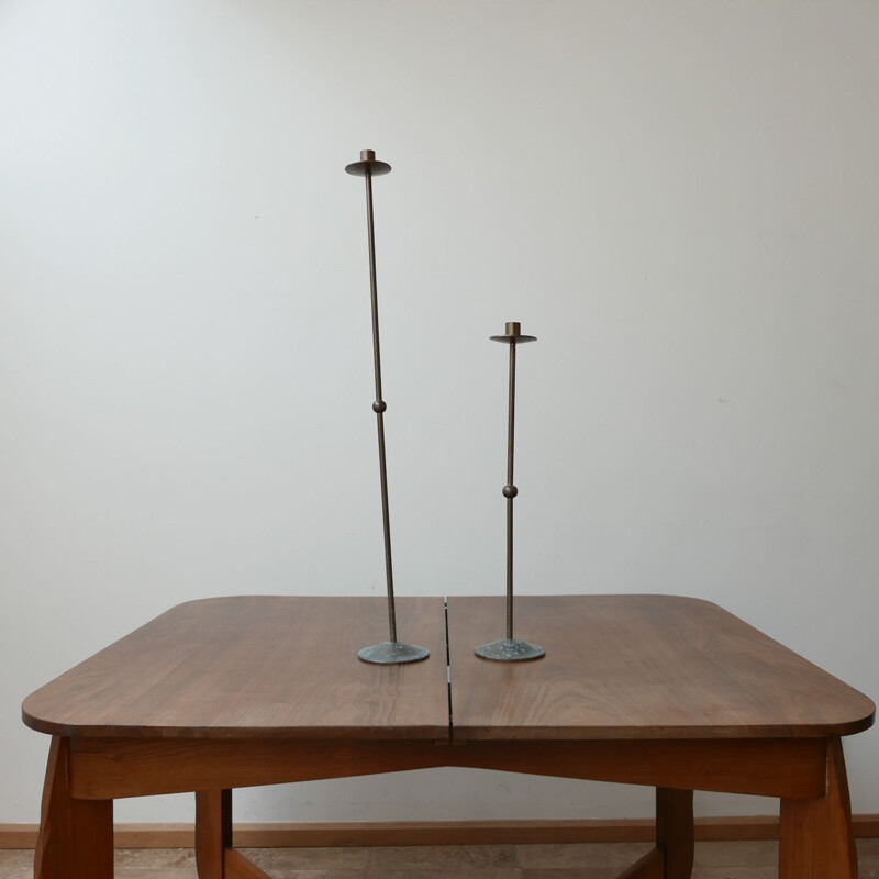 Mid-century pair of brass table candlesticks