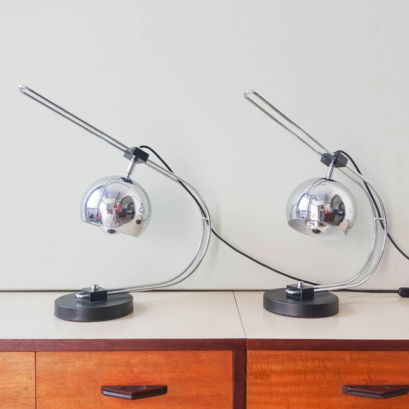 Vintage pair of Eyeball Reggiani table lamps, Italy 1970's