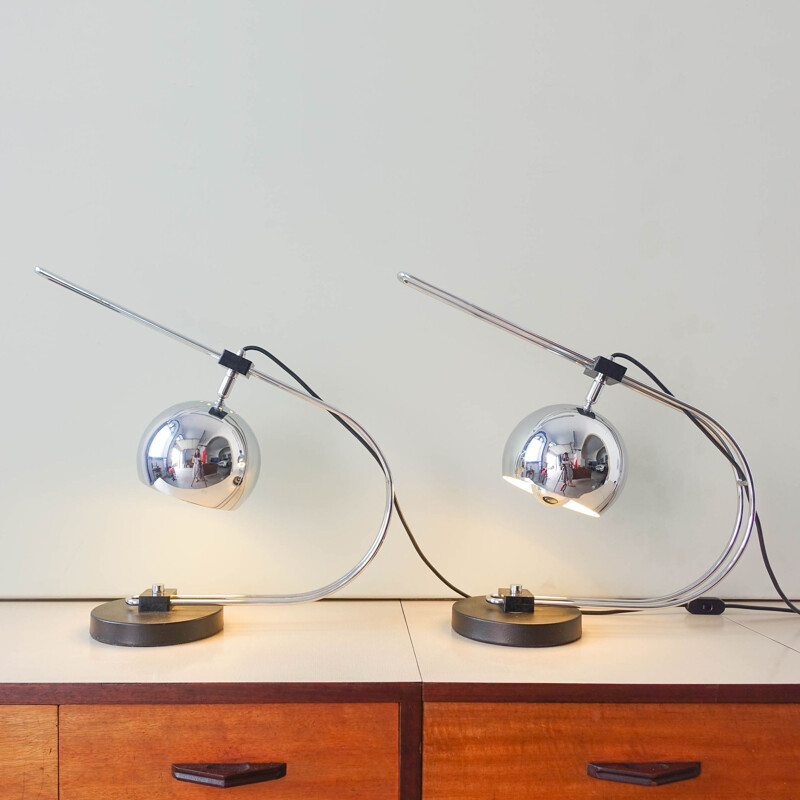 Vintage pair of Eyeball Reggiani table lamps, Italy 1970's