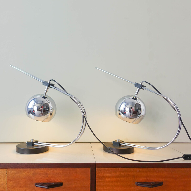 Vintage pair of Eyeball Reggiani table lamps, Italy 1970's