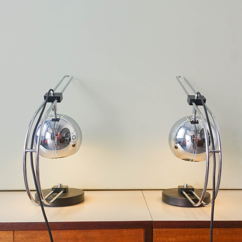 Vintage pair of Eyeball Reggiani table lamps, Italy 1970's