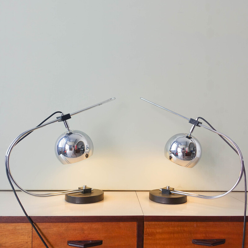 Vintage pair of Eyeball Reggiani table lamps, Italy 1970's