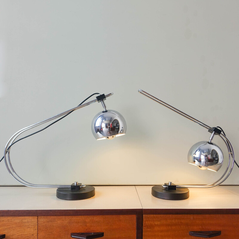 Vintage pair of Eyeball Reggiani table lamps, Italy 1970's