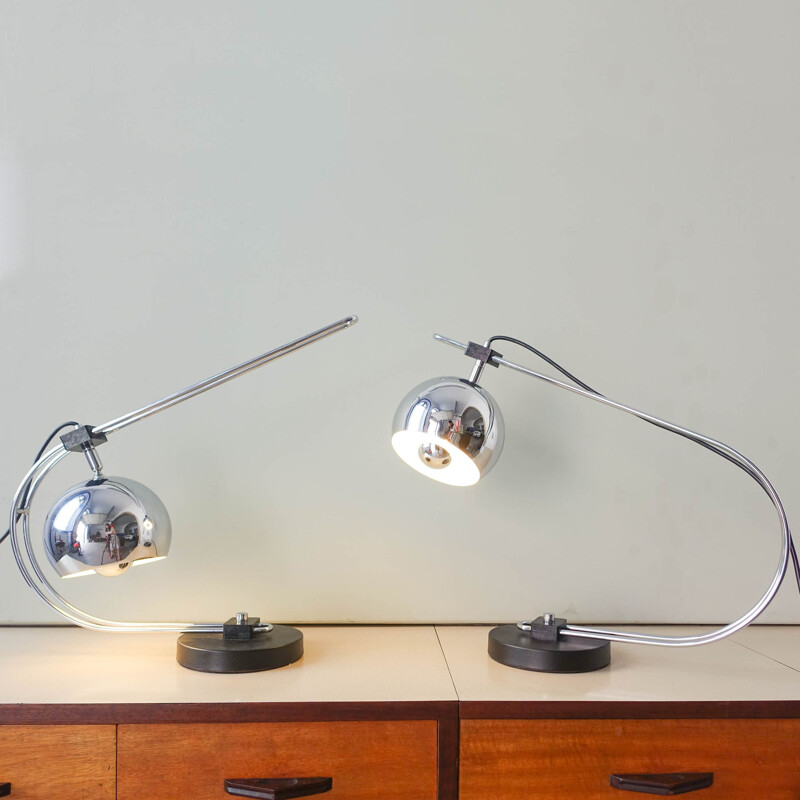 Vintage pair of Eyeball Reggiani table lamps, Italy 1970's