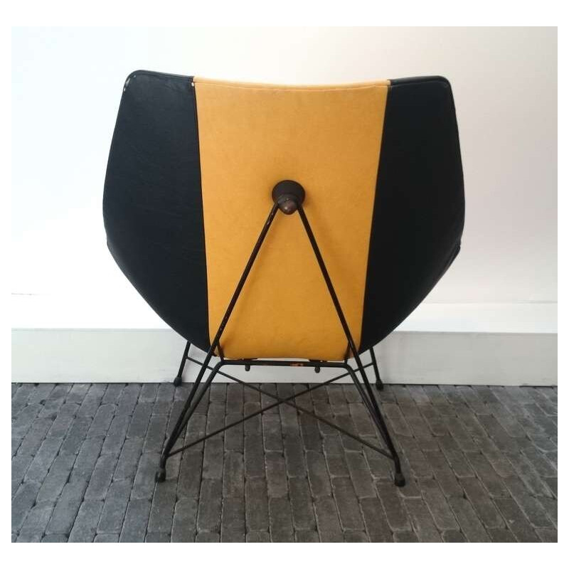 Saporiti "Kosmos" armchair in black and yellow, Augusto BOZZI - 1950s