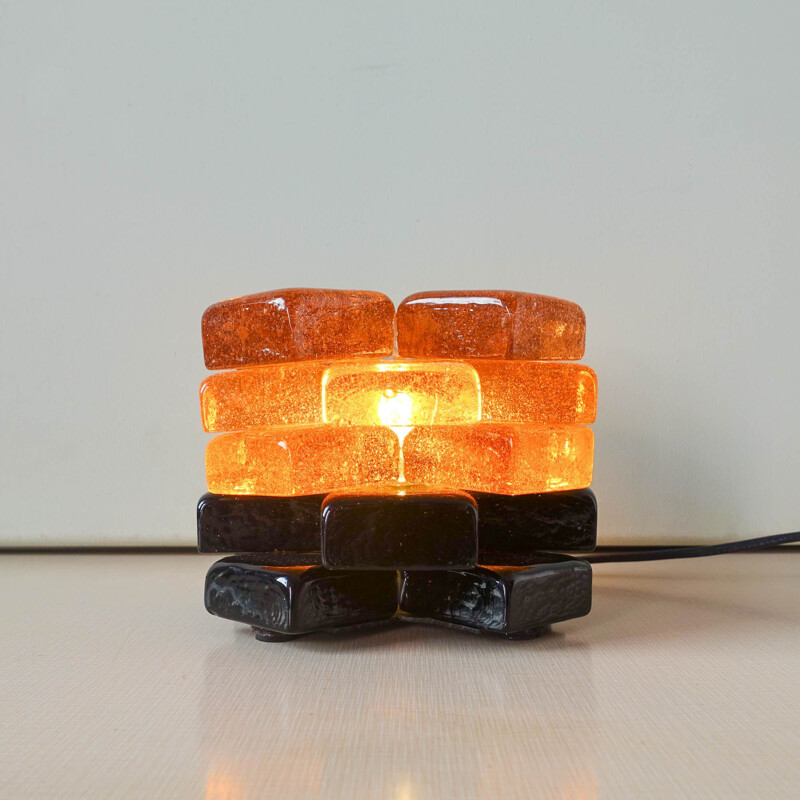 Mid-century orange glass table lamp by Albano Poli for Poliarte, 1970's