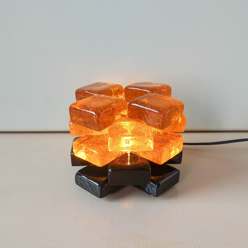 Mid-century orange glass table lamp by Albano Poli for Poliarte, 1970's