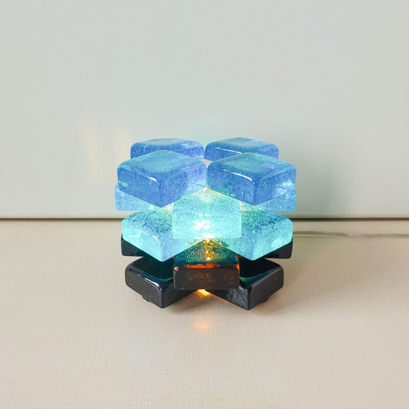 Mid-century blue glass table lamp by Albano Poli for Poliarte, 1970's