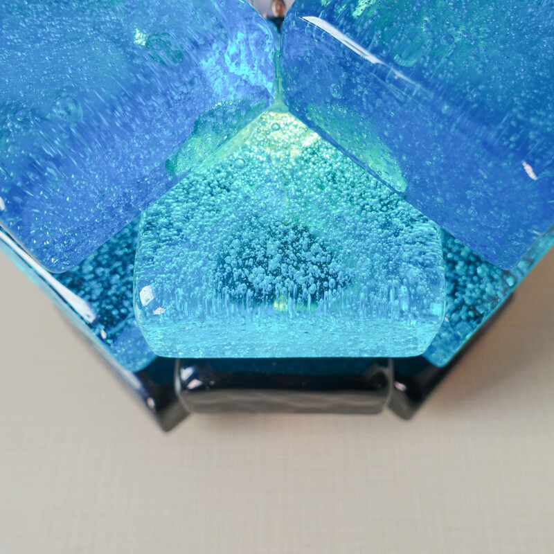 Lámpara vintage de cristal azul de Albano Poli para Poliarte, 1970
