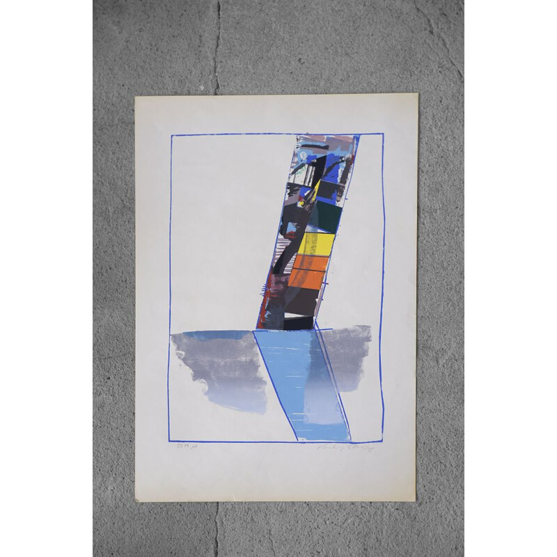 Litografía en color abstracta moderna vintage de Hardy Strid, 1950