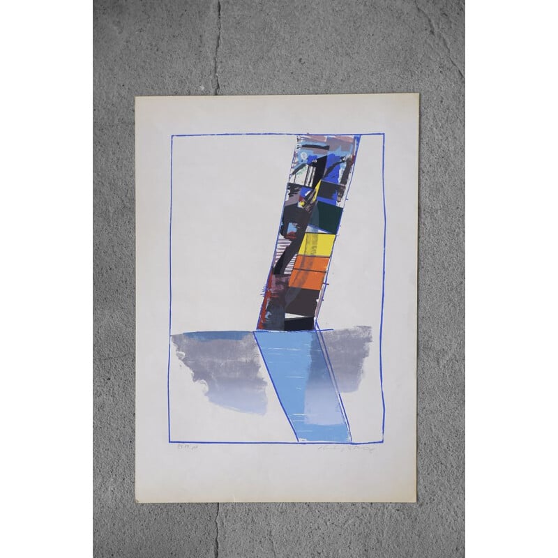 Vintage moderne abstracte kleurenlitho van Hardy Strid, 1950