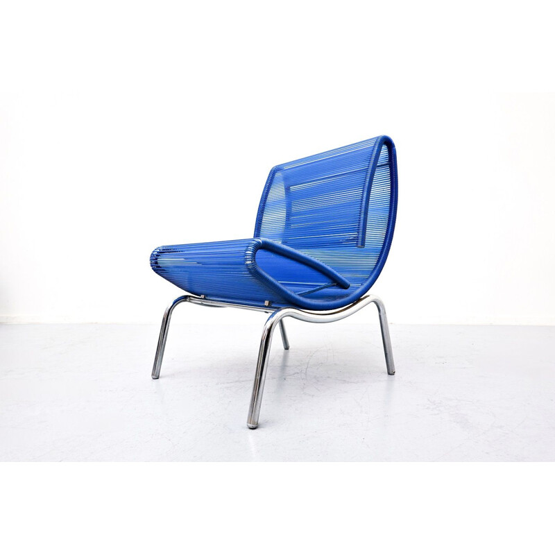 Cadeira de corda de plástico azul vintage por Roberto Semprini, Itália