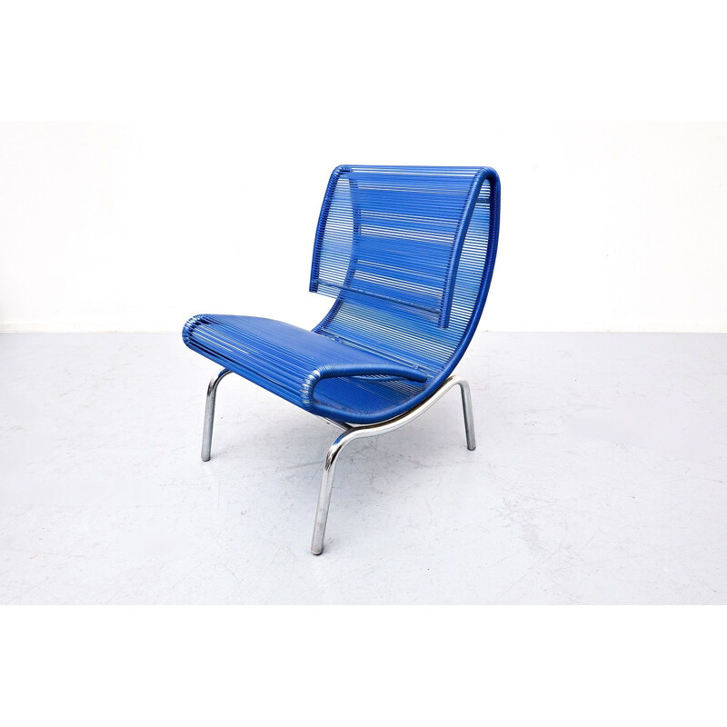 Cadeira de corda de plástico azul vintage por Roberto Semprini, Itália