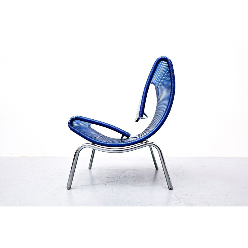 Vintage blue plastic rope chair by Roberto Semprini, Italy