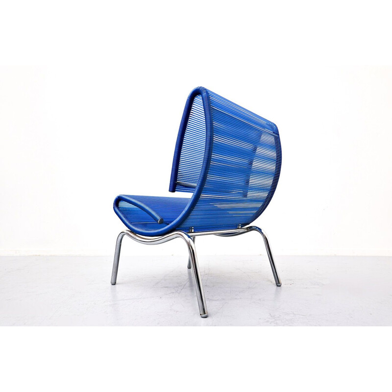Chaise vintage en plastique bleu en corde par Roberto Semprini, Italie