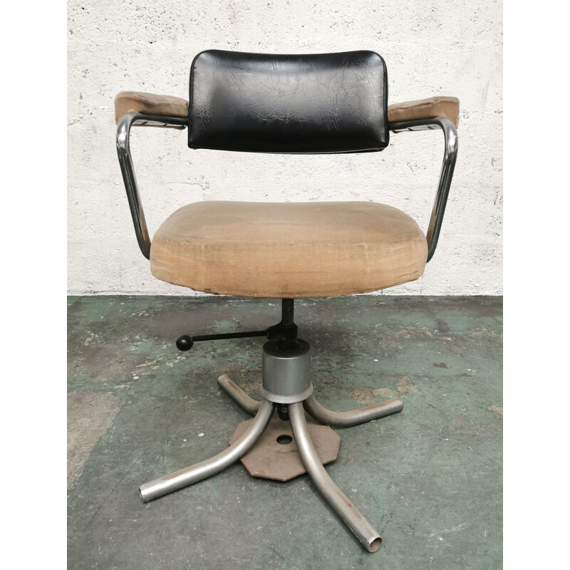 Industrieller Vintage-Sessel aus Wolle und Leder, 1950