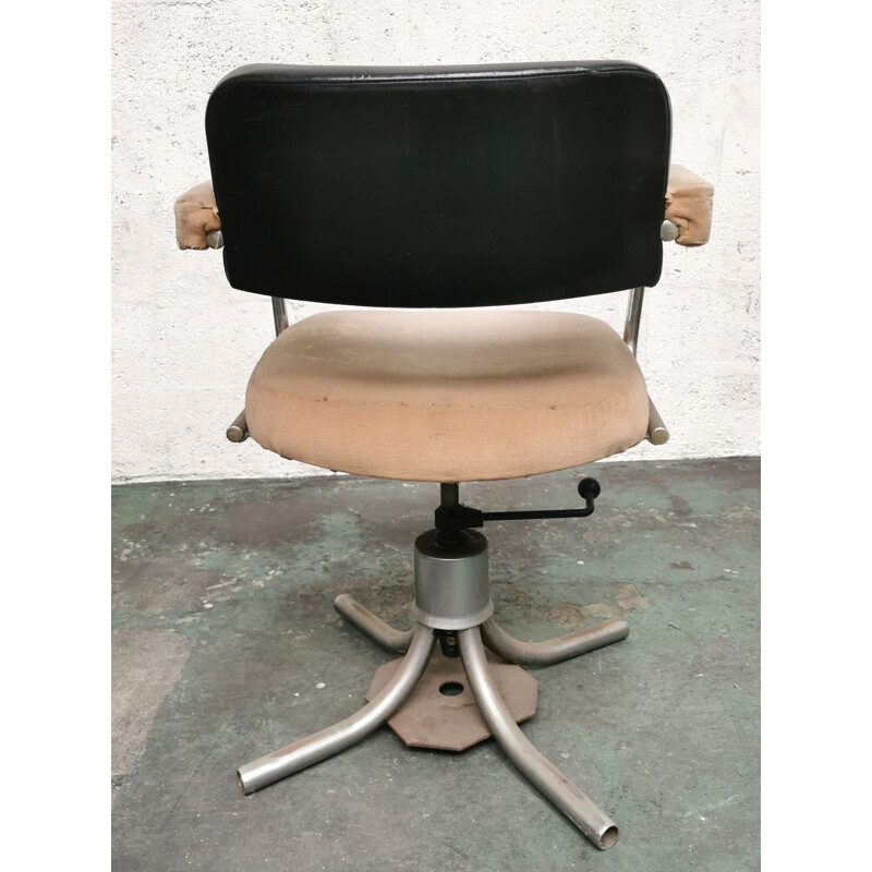 Vintage industrial armchair in wool and leather, 1950s