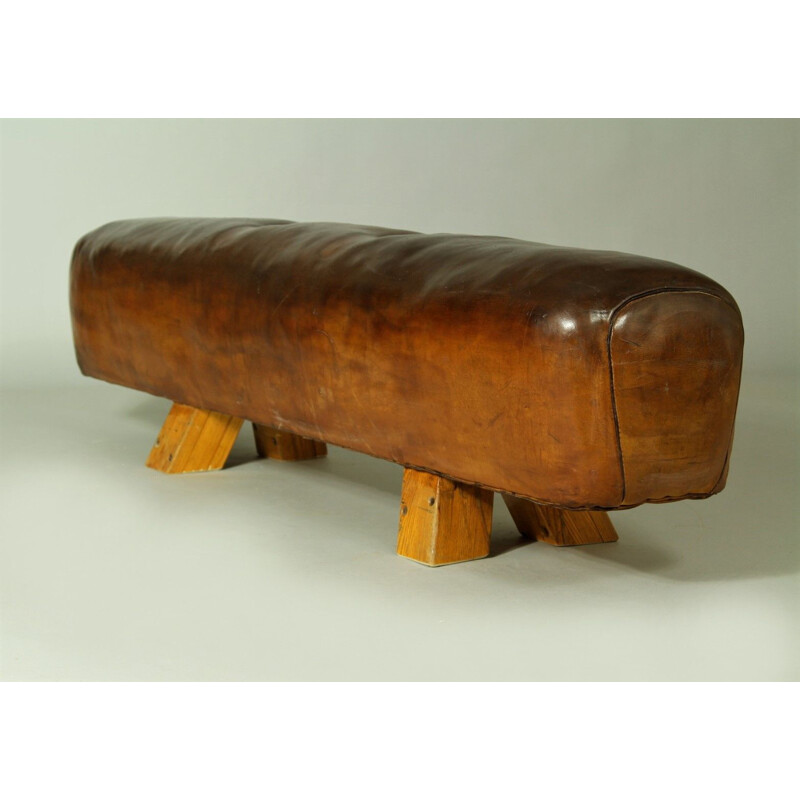 Vintage leather bench, 1950s