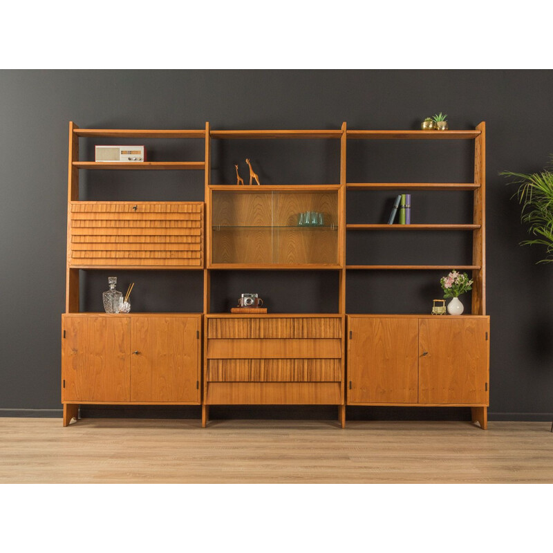 Mid-century large hand-crafted wall shelf unit, 1950s