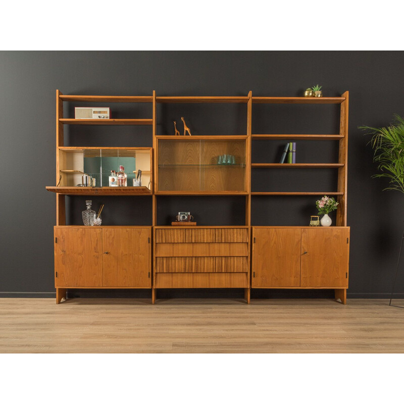 Mid-century large hand-crafted wall shelf unit, 1950s