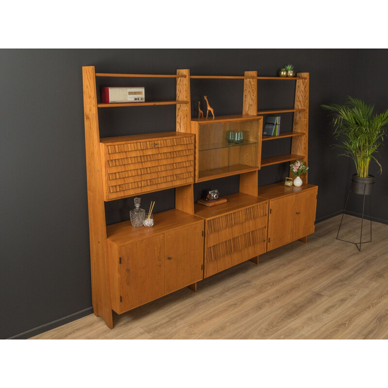 Mid-century large hand-crafted wall shelf unit, 1950s