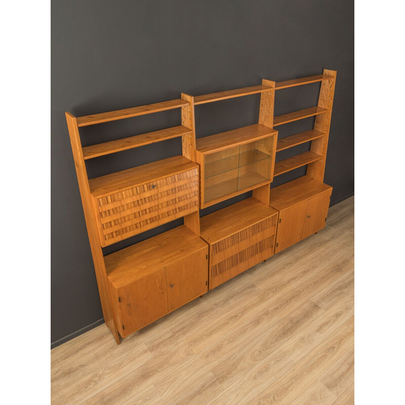 Mid-century large hand-crafted wall shelf unit, 1950s