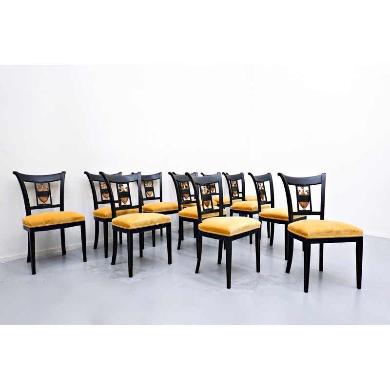 Mid-century set of 12 Empire style dining chair
