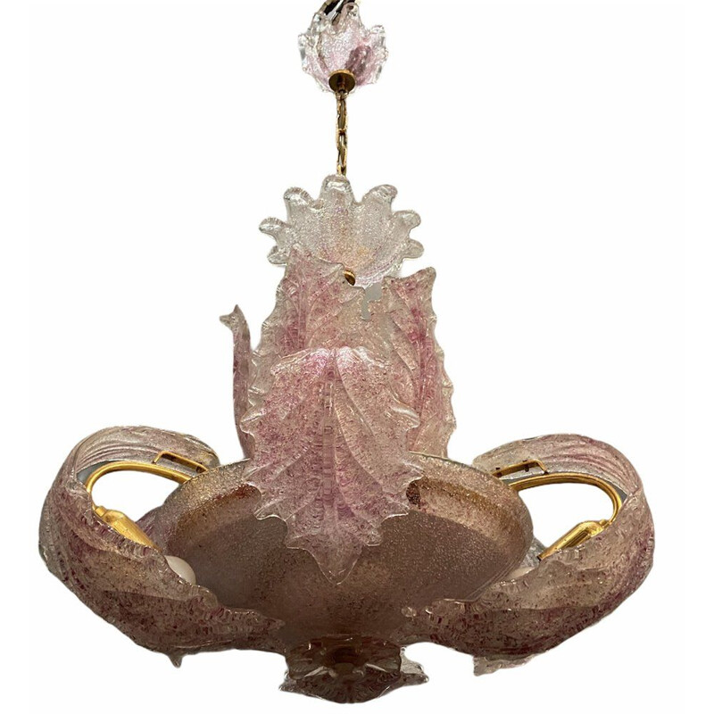  Vintage pink Murano glass chandelier, 1960s