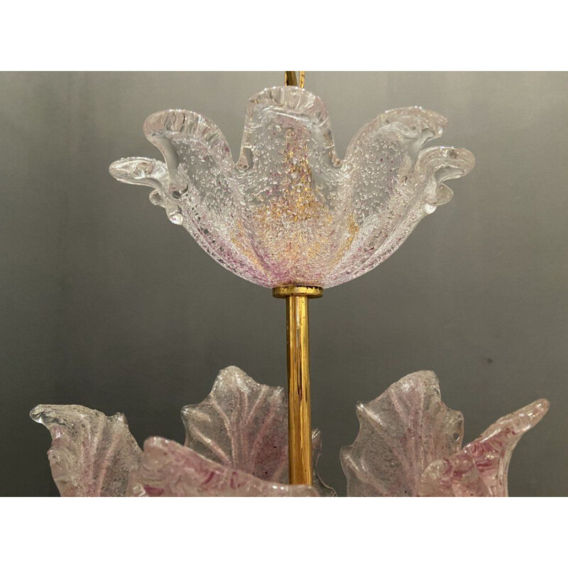 Vintage pink Murano glass chandelier, 1960s