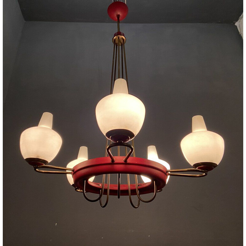 Lampadario vintage in bronzo rosso, 1950