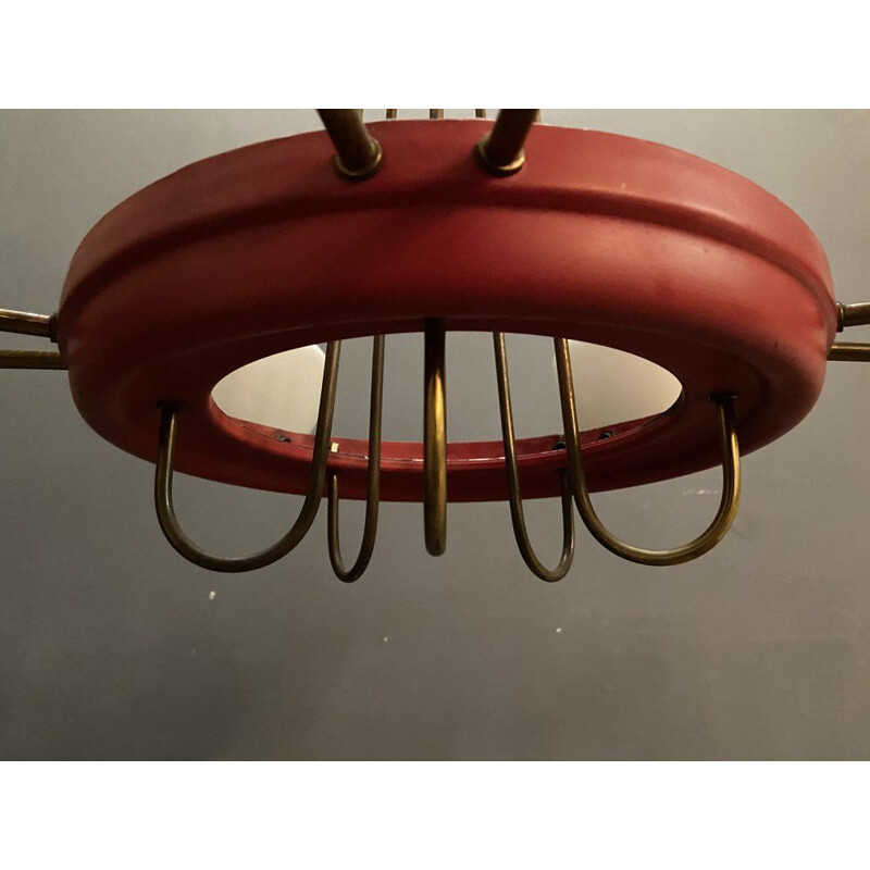 Vintage bronze chandelier in red, 1950s