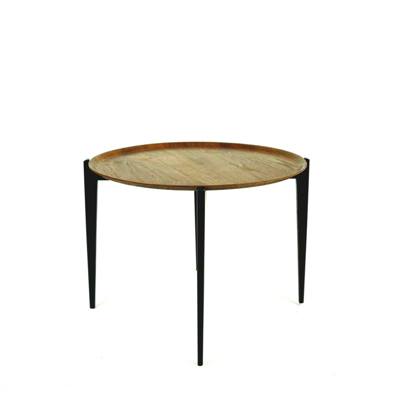 Mid-century scandinavian circular folding side table in teak, Sweden 1950