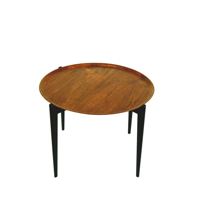 Mid-century scandinavian circular folding side table in teak, Sweden 1950