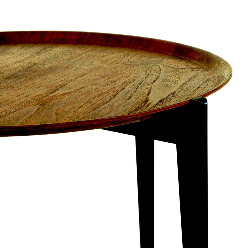 Mid-century scandinavian circular folding side table in teak, Sweden 1950