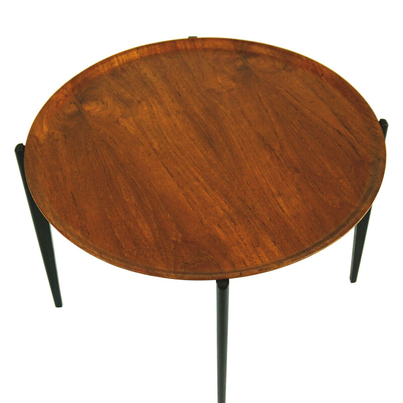 Mid-century scandinavian circular folding side table in teak, Sweden 1950