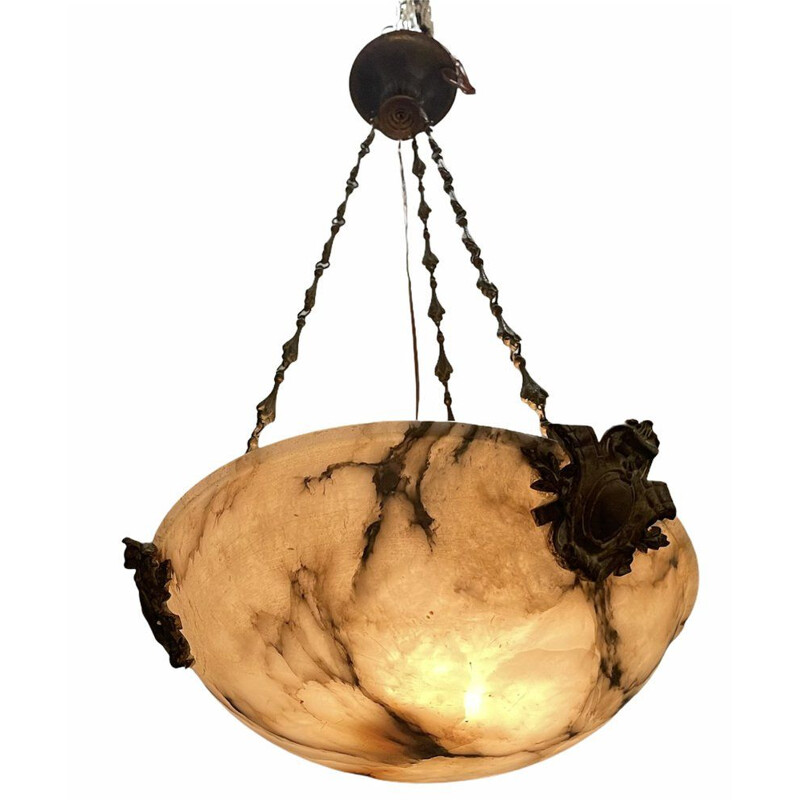 Vintage alabaster hanging lamp, Italy 1930