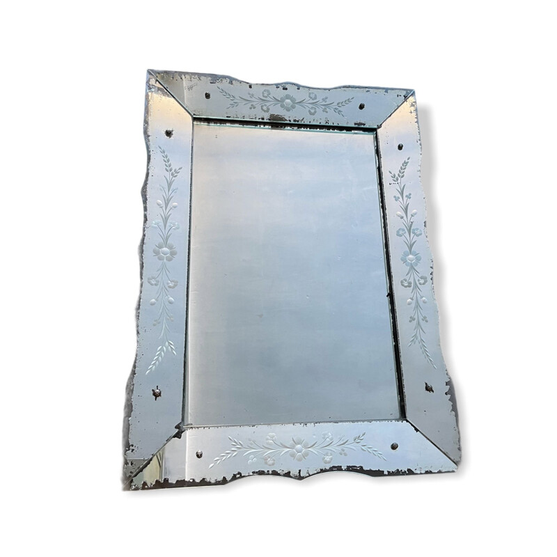 Espejo de cristal grabado vintage, Italia 1950