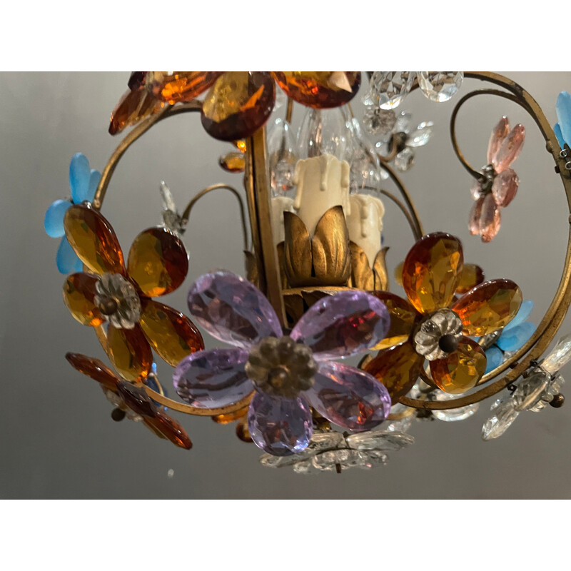 Lampadario a fiori in vetro di Murano vintage, 1960