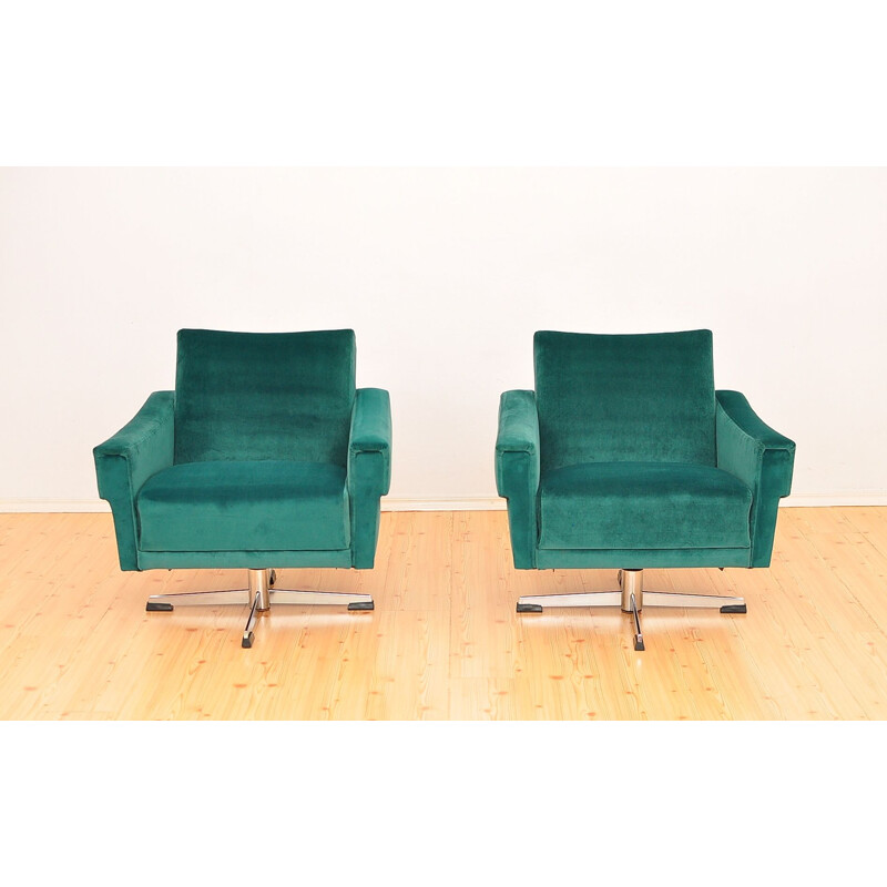 Pair of velvet swivel armchairs vintage, 1970s
